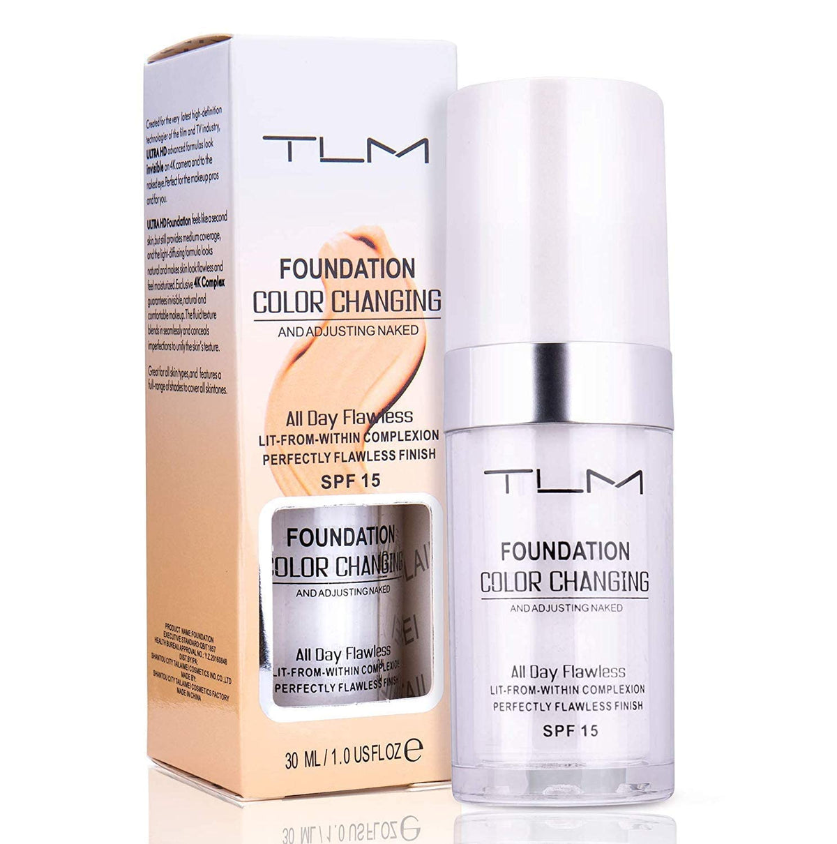30Ml TLM Color Changing Foundation Liquid Base Makeup Change to Your Skin Tone by Just Blending, White